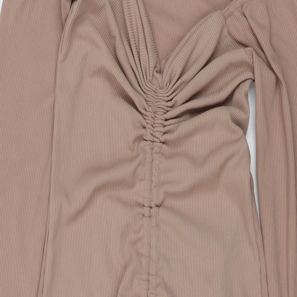 PRETTYLITTLETHING Womens Pink Polyester Bodycon Size 10 V-Neck Pullover