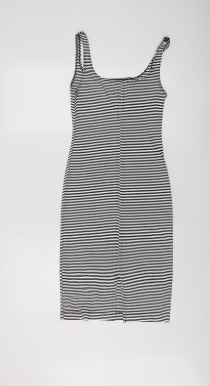 Zara Womens Beige Striped Polyester Bodycon Size S Round Neck Pullover