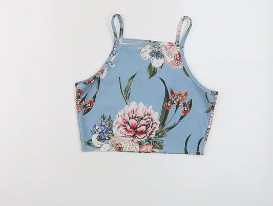 Boohoo Womens Blue Floral Polyester Cropped Tank Size 6 Square Neck