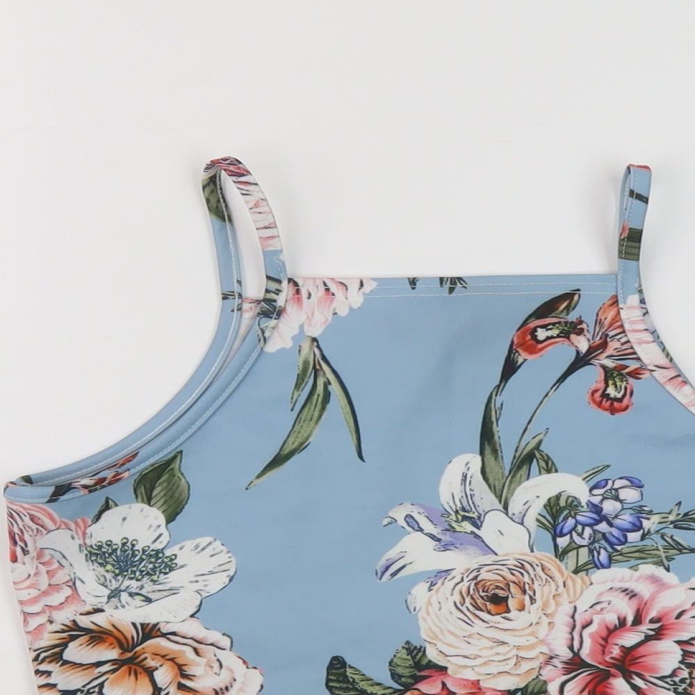 Boohoo Womens Blue Floral Polyester Cropped Tank Size 6 Square Neck