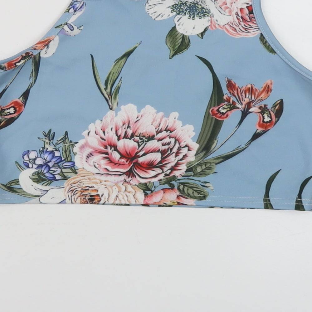 Boohoo Womens Blue Floral Polyester Cropped Tank Size 6 Square Neck