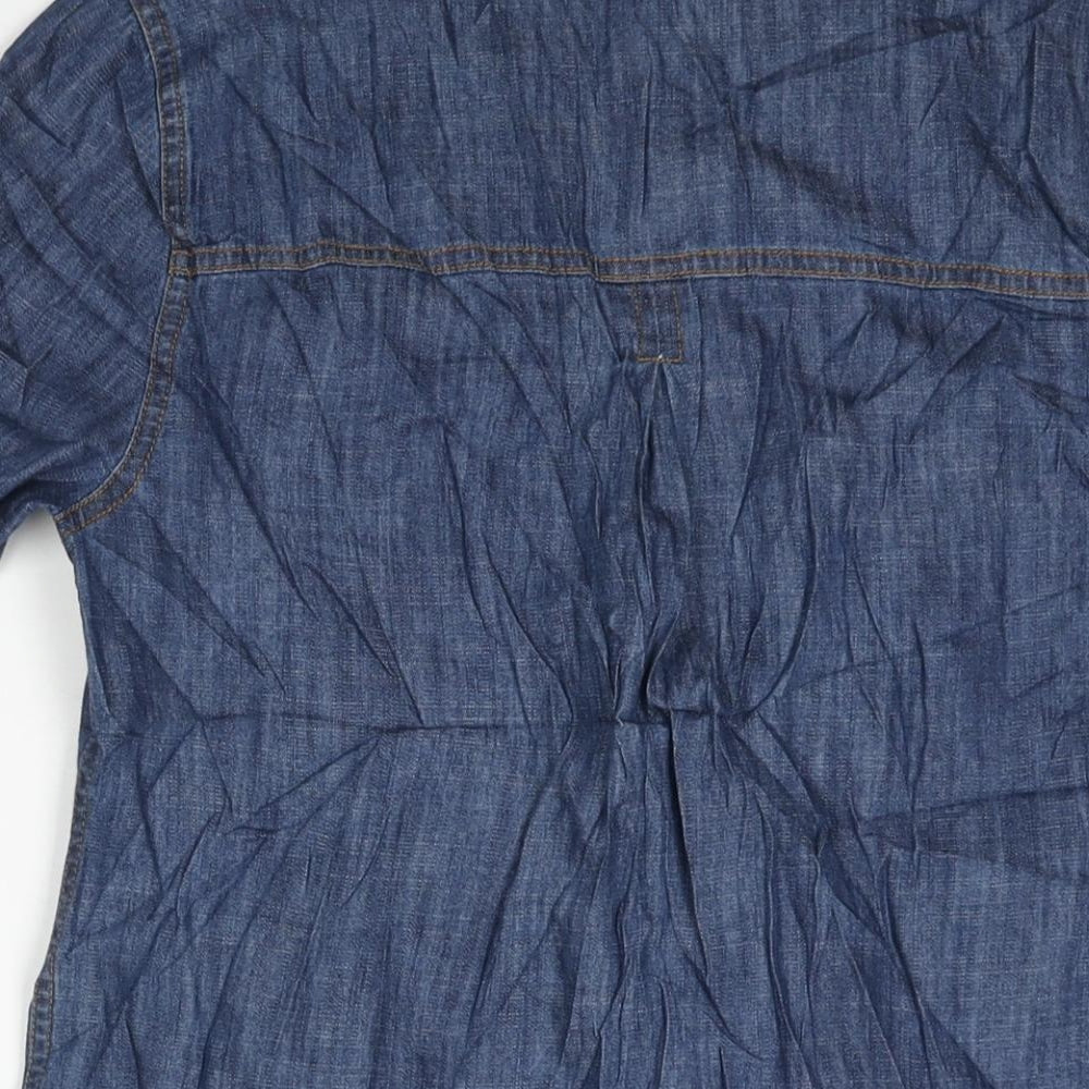 TU Womens Blue Cotton Basic Button-Up Size 8 V-Neck