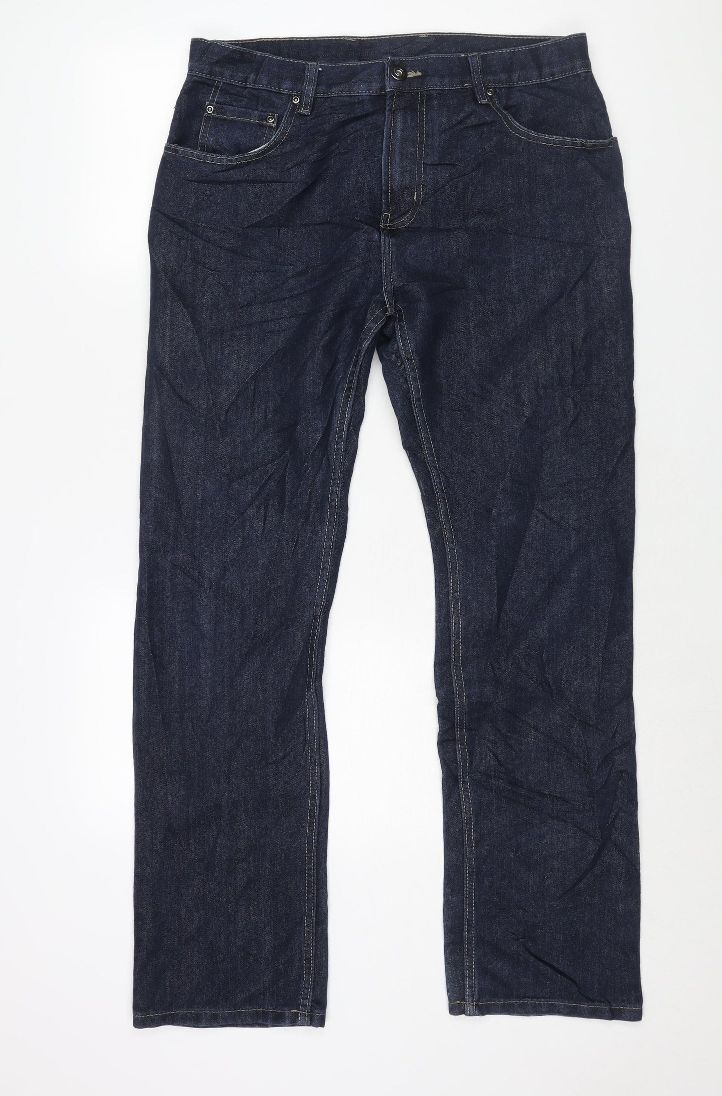 Denim & Co. Mens Blue Cotton Straight Jeans Size 34 in L32 in Regular Zip