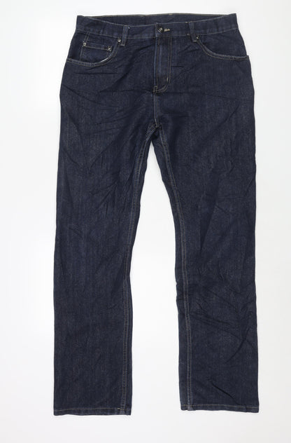 Denim & Co. Mens Blue Cotton Straight Jeans Size 34 in L32 in Regular Zip