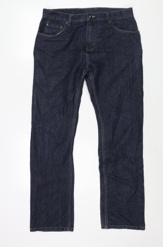 Denim & Co. Mens Blue Cotton Straight Jeans Size 34 in L32 in Regular Zip