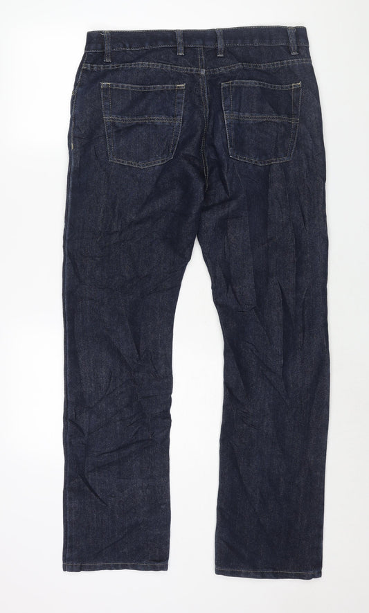 Denim & Co. Mens Blue Cotton Straight Jeans Size 34 in L32 in Regular Zip