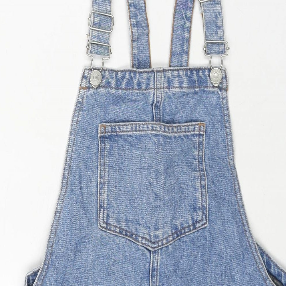 Topshop Womens Blue Cotton Pinafore/Dungaree Dress Size 6 Square Neck Buckle