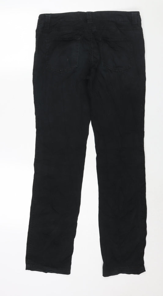 Miss Selfridge Womens Black Cotton Straight Jeans Size 12 L32 in Regular Zip