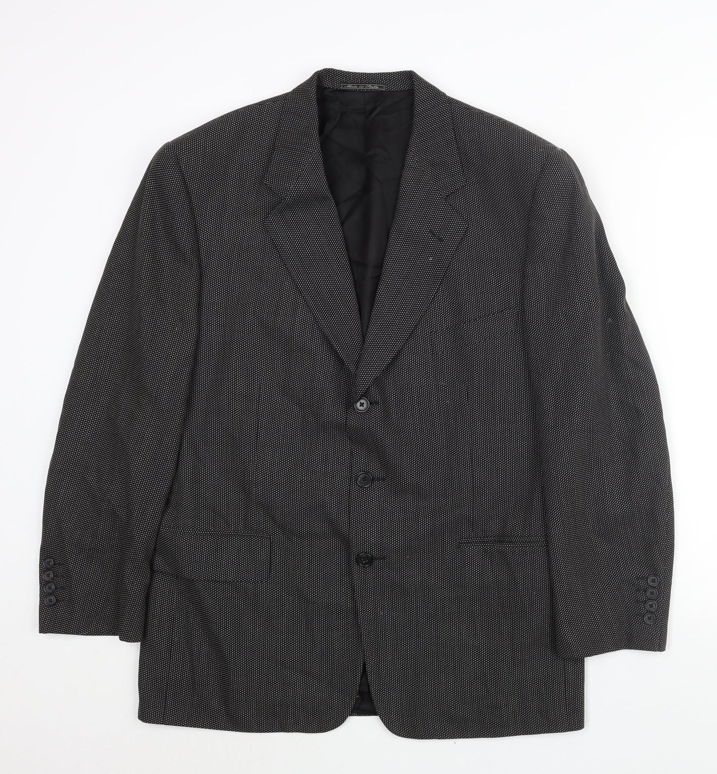 Corneliani Mens Black Geometric Wool Jacket Suit Jacket Size 40 Regular