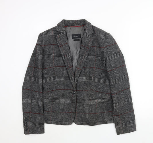 Autograph Womens Grey Check Jacket Blazer Size 14 Button