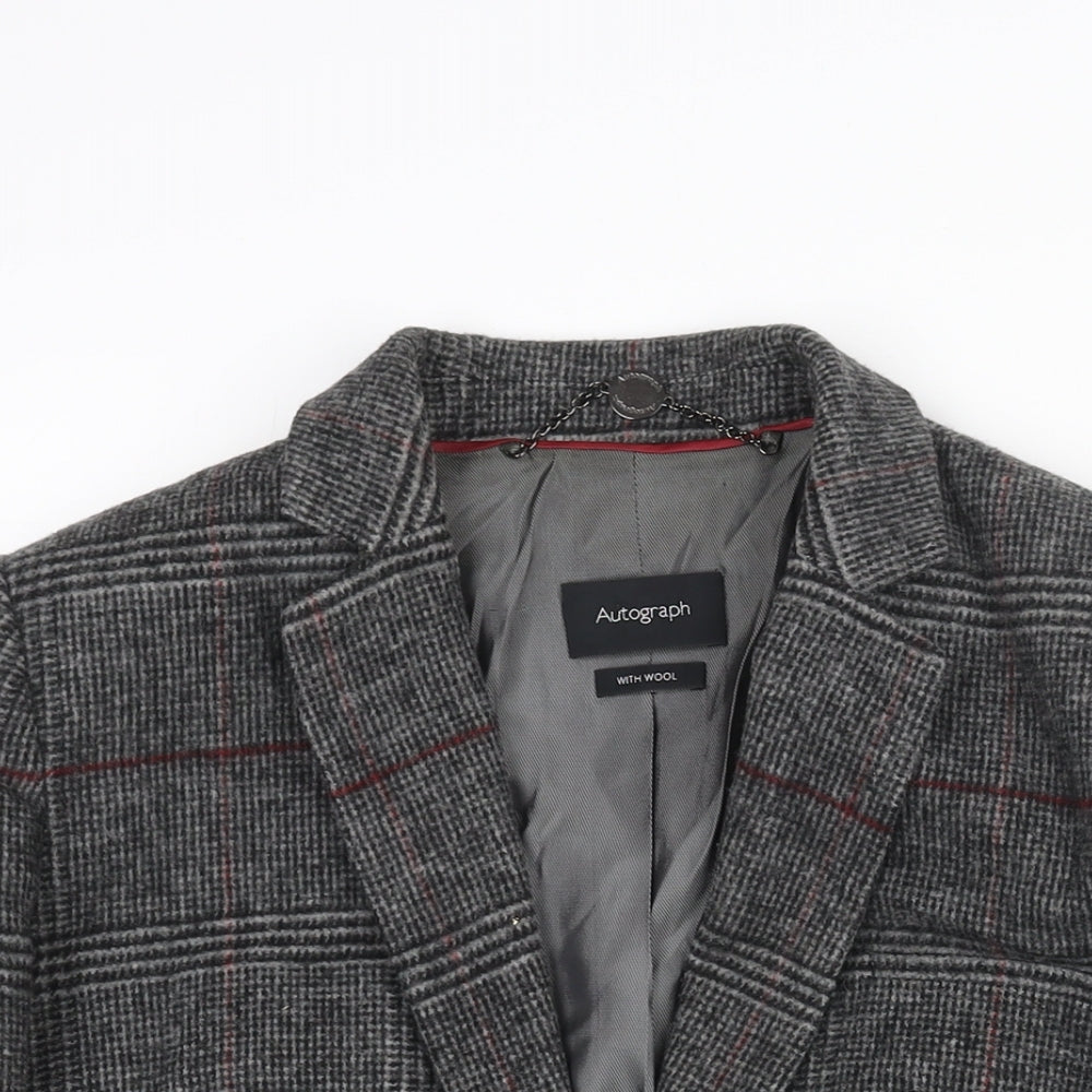 Autograph Womens Grey Check Jacket Blazer Size 14 Button
