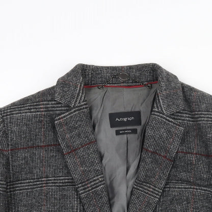 Autograph Womens Grey Check Jacket Blazer Size 14 Button