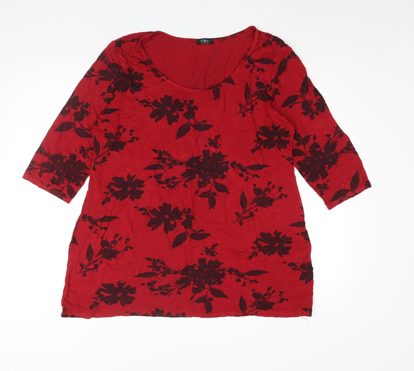C.M.D Womens Red Floral Viscose Basic Blouse Size XL Round Neck