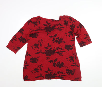 C.M.D Womens Red Floral Viscose Basic Blouse Size XL Round Neck