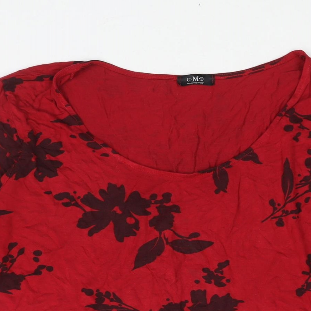 C.M.D Womens Red Floral Viscose Basic Blouse Size XL Round Neck