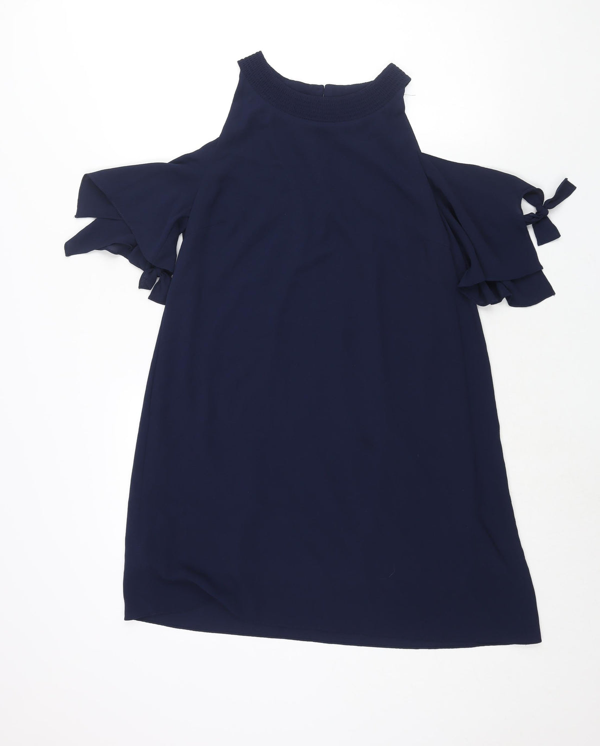 Zara Womens Blue Polyester Shift Size M Round Neck Button - Cold Shoulder Tie