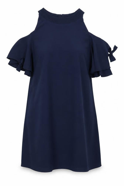 Zara Womens Blue Polyester Shift Size M Round Neck Button - Cold Shoulder Tie