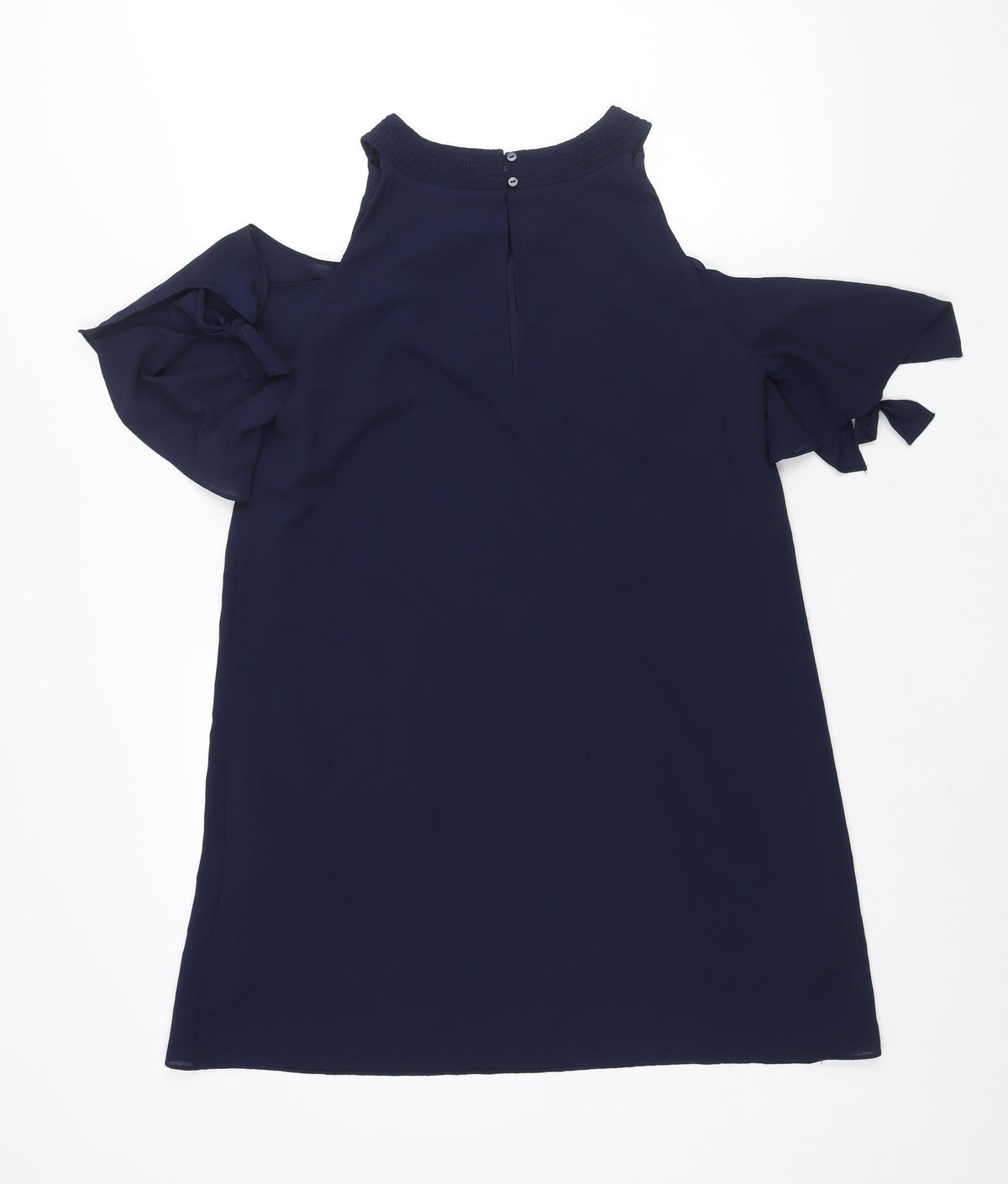Zara Womens Blue Polyester Shift Size M Round Neck Button - Cold Shoulder Tie