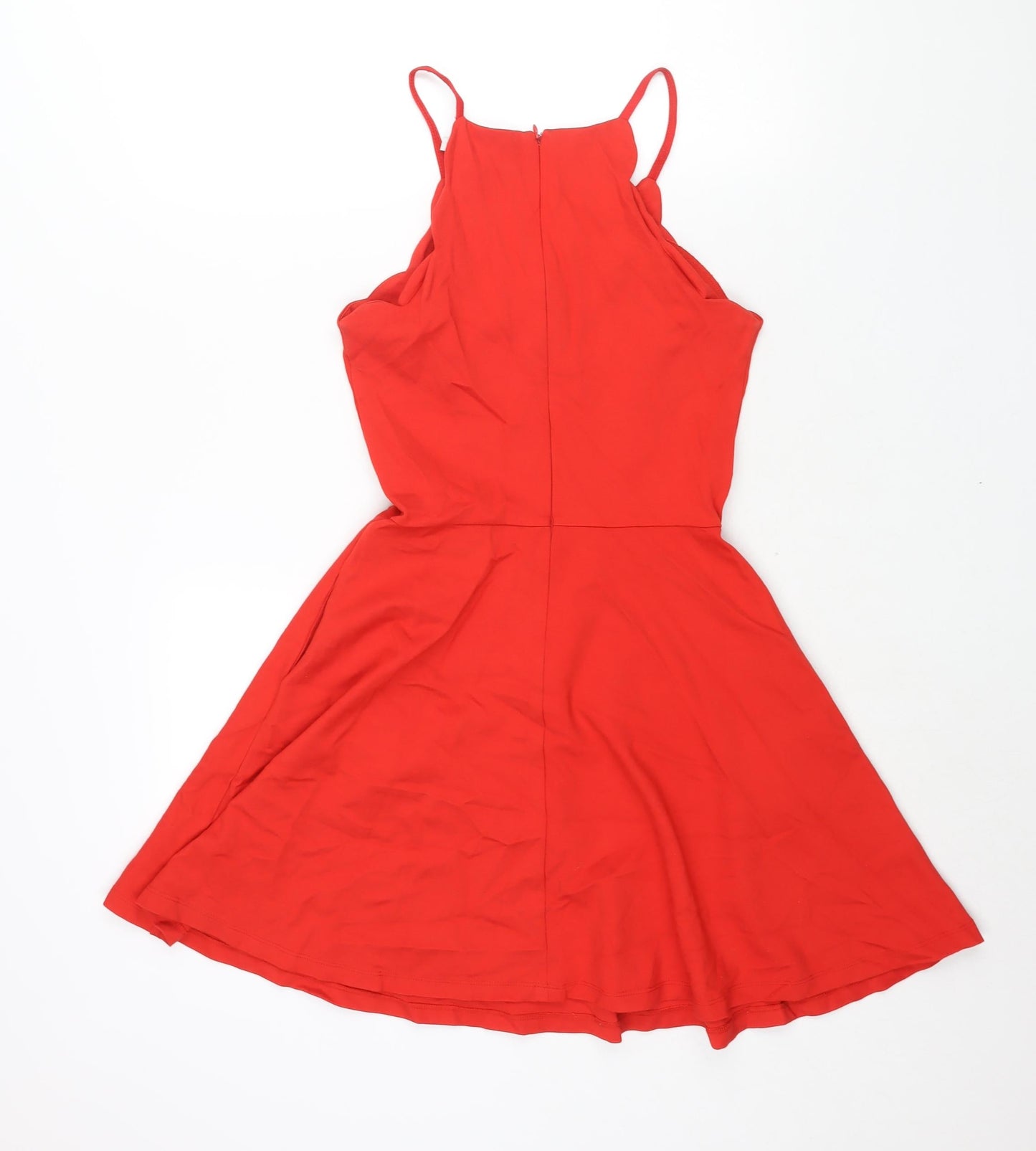 JustFab Womens Red Polyester Fit & Flare Size S Round Neck Zip