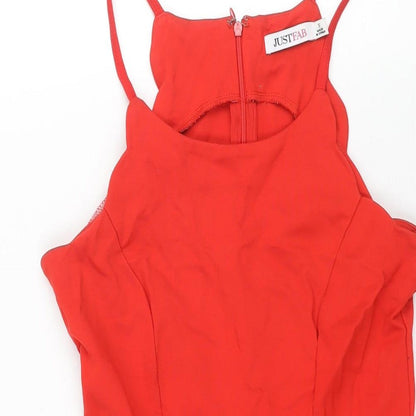 JustFab Womens Red Polyester Fit & Flare Size S Round Neck Zip