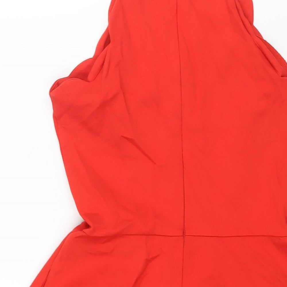 JustFab Womens Red Polyester Fit & Flare Size S Round Neck Zip