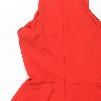 JustFab Womens Red Polyester Fit & Flare Size S Round Neck Zip