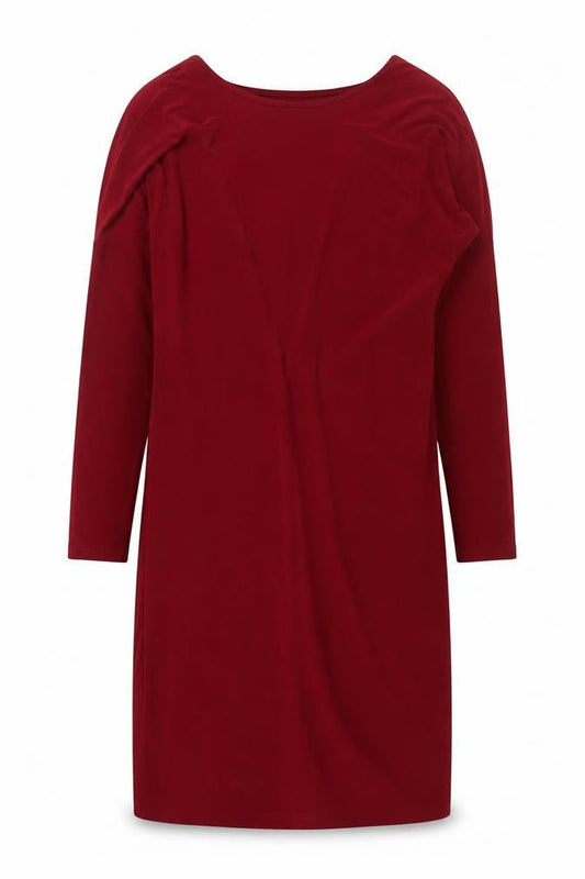 Front view of ASOS women’s red polyester shift, size UK 10, boat neck pullover - low cut back