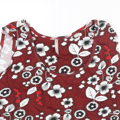 Anthology Womens Red Floral Cotton Basic Tank Size 24 Scoop Neck