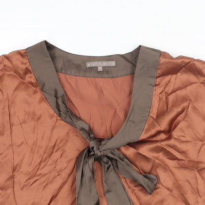 Mint Berry Womens Brown Polyester Basic Blouse Size 14 Scoop Neck - Tie Detail