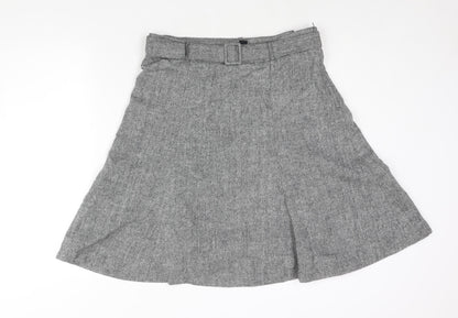 H&M Womens Grey Wool A-Line Skirt Size 14 Zip - Belted