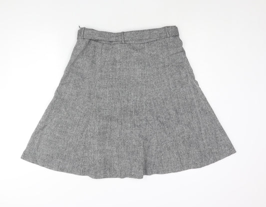 H&M Womens Grey Wool A-Line Skirt Size 14 Zip - Belted
