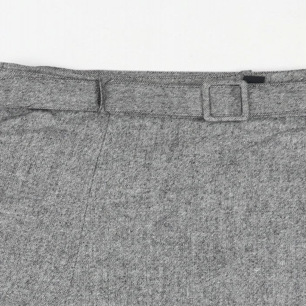 H&M Womens Grey Wool A-Line Skirt Size 14 Zip - Belted
