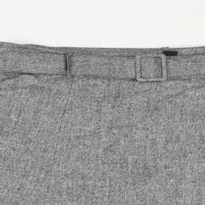 H&M Womens Grey Wool A-Line Skirt Size 14 Zip - Belted