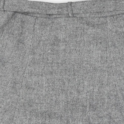 H&M Womens Grey Wool A-Line Skirt Size 14 Zip - Belted