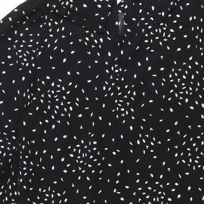 New Look Womens Black Geometric Polyester Shift Size 6 Collared Zip - Frill Smocked