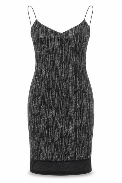 River Island Womens Black Nylon Bodycon Size 10 Scoop Neck Pullover - Mesh Panel Glitter
