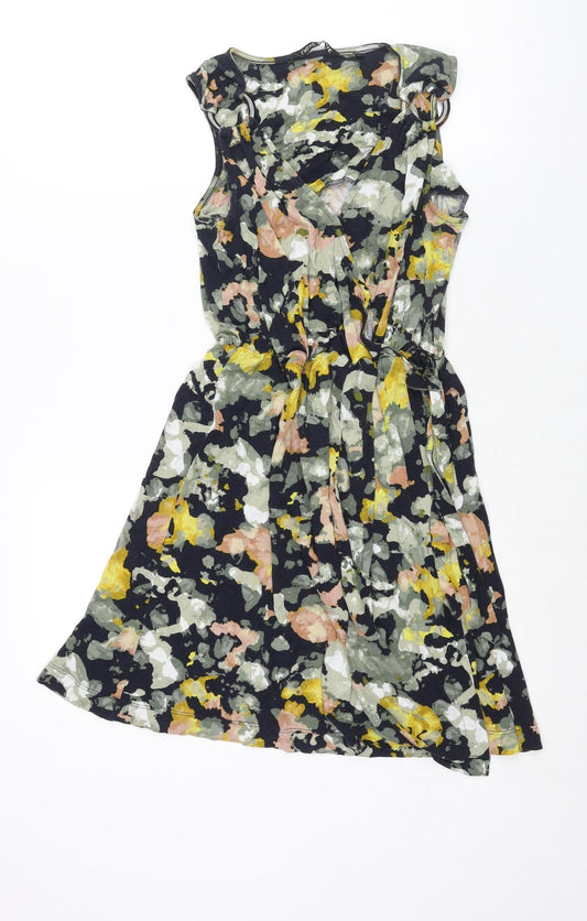 NEXT Womens Multicoloured Geometric Viscose A-Line Size 10 V-Neck Pullover - Tie Ring Detail