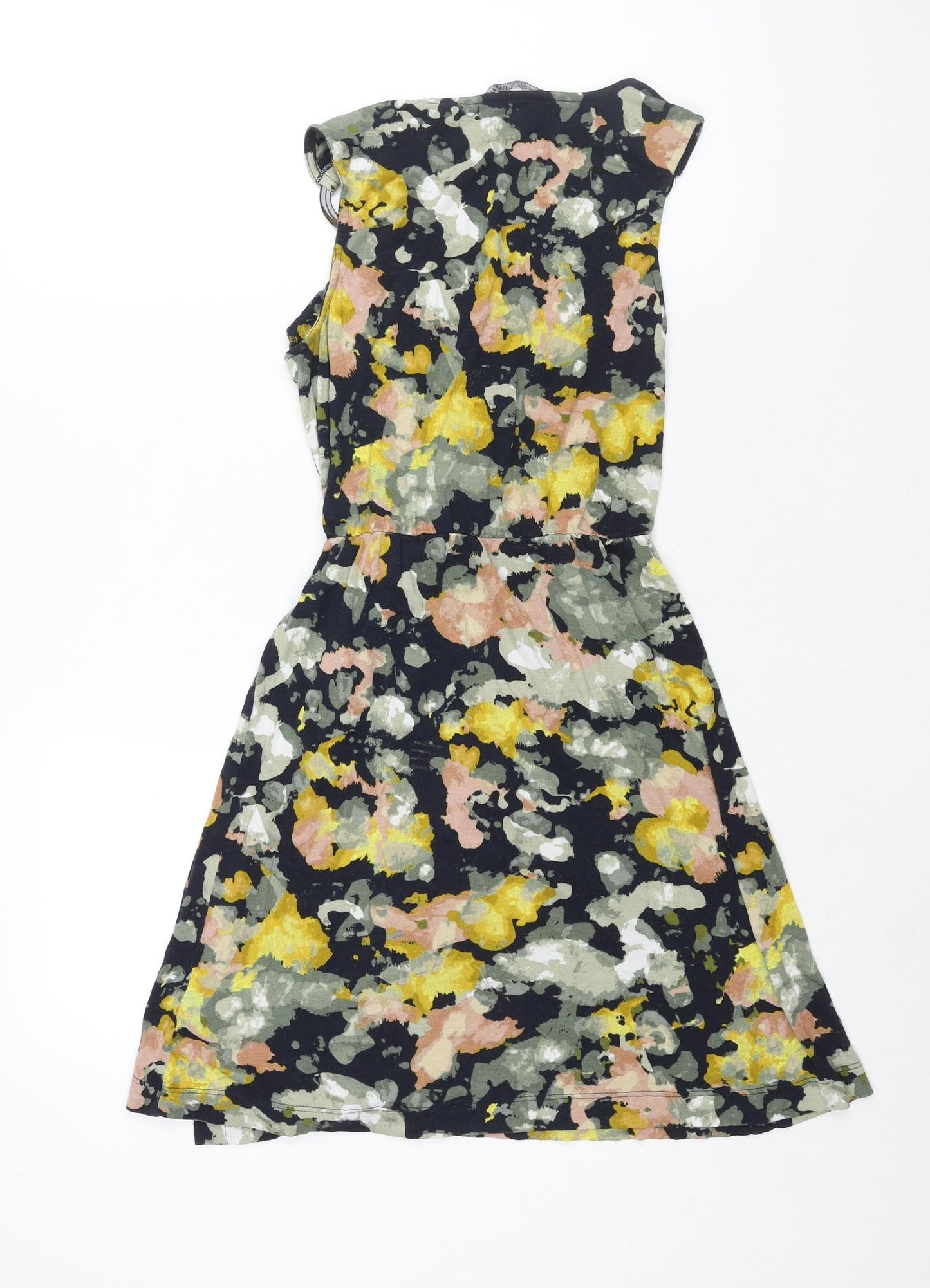 NEXT Womens Multicoloured Geometric Viscose A-Line Size 10 V-Neck Pullover - Tie Ring Detail