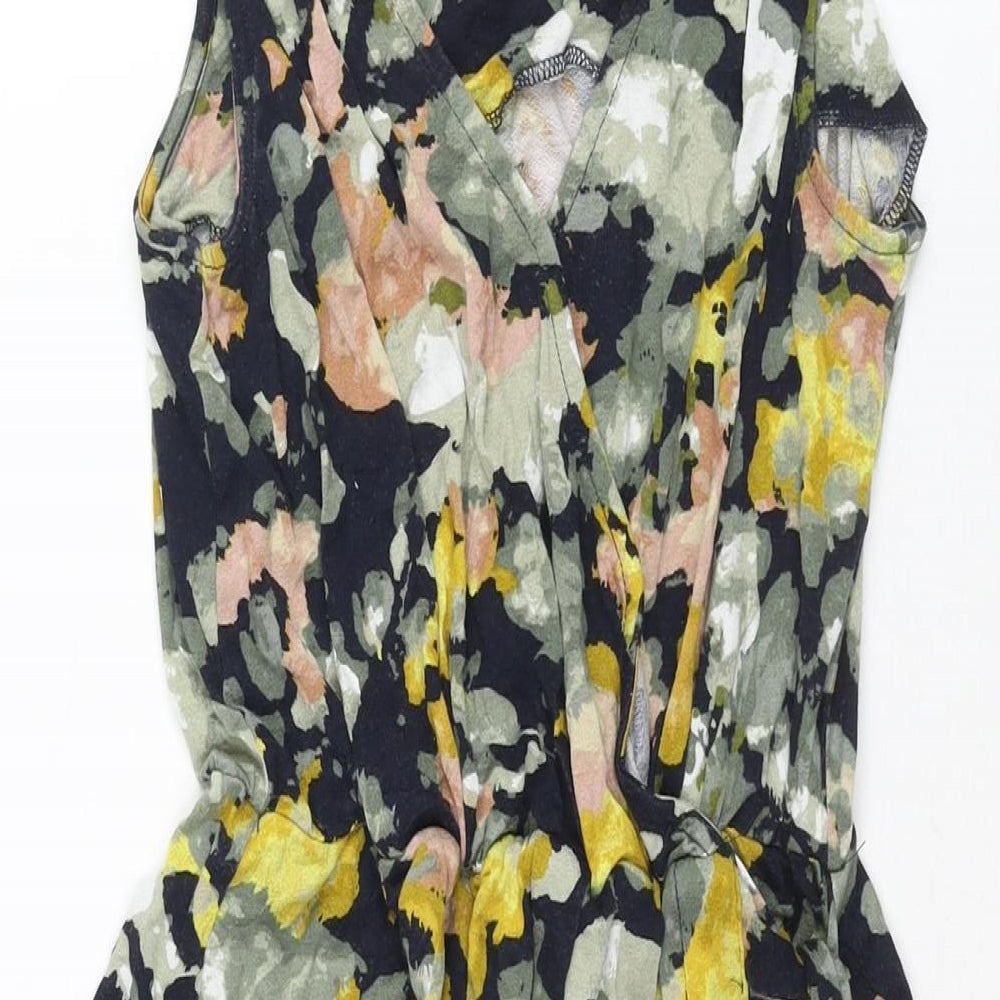 NEXT Womens Multicoloured Geometric Viscose A-Line Size 10 V-Neck Pullover - Tie Ring Detail