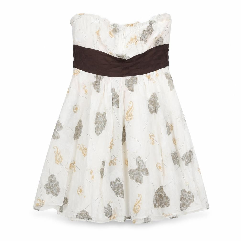 QED London Womens White Geometric Cotton A-Line Size 10 Square Neck Zip - Butterfly Print Belted