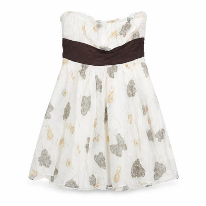 QED London Womens White Geometric Cotton A-Line Size 10 Square Neck Zip - Butterfly Print Belted