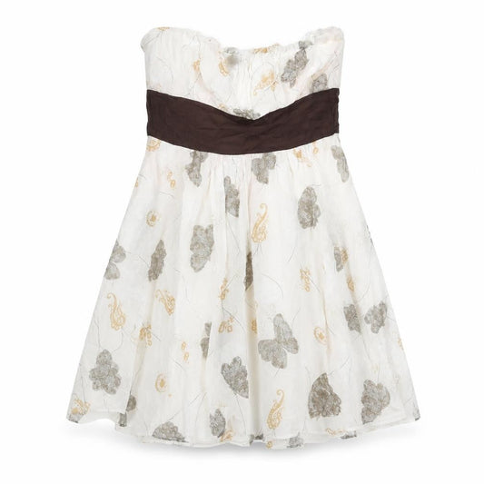 QED London Womens White Geometric Cotton A-Line Size 10 Square Neck Zip - Butterfly Print Belted