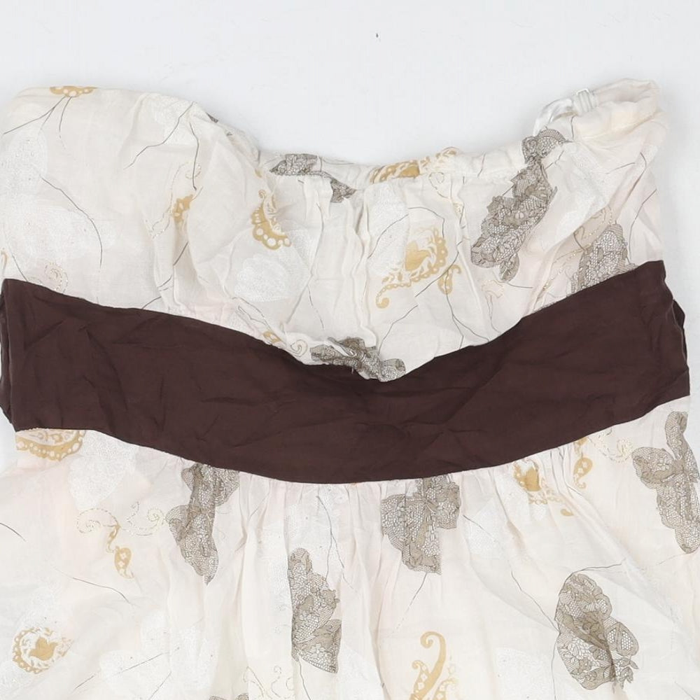 QED London Womens White Geometric Cotton A-Line Size 10 Square Neck Zip - Butterfly Print Belted