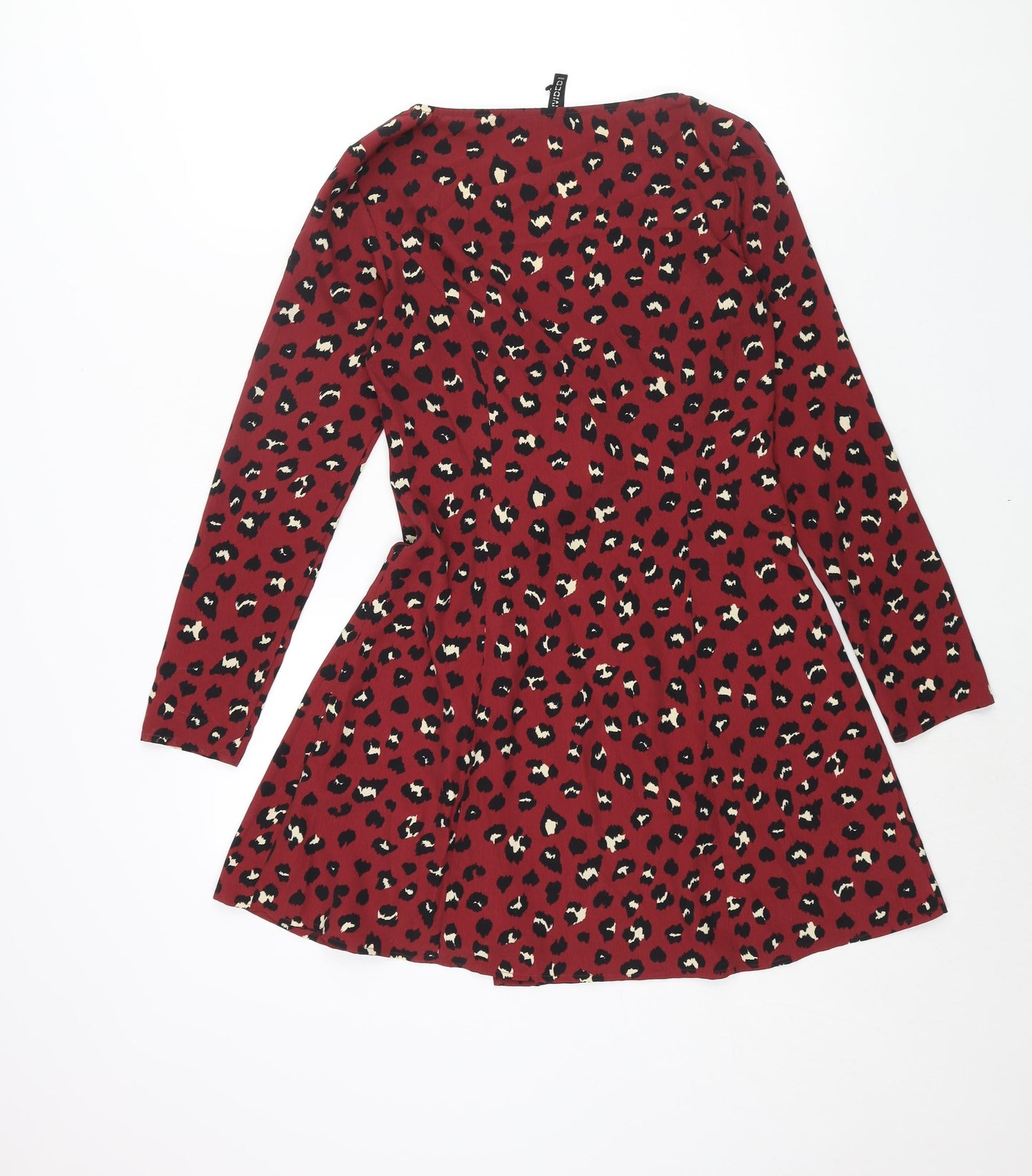 Divided by H&M Womens Red Animal Print Polyester A-Line Size 8 V-Neck Button - Leopard Print