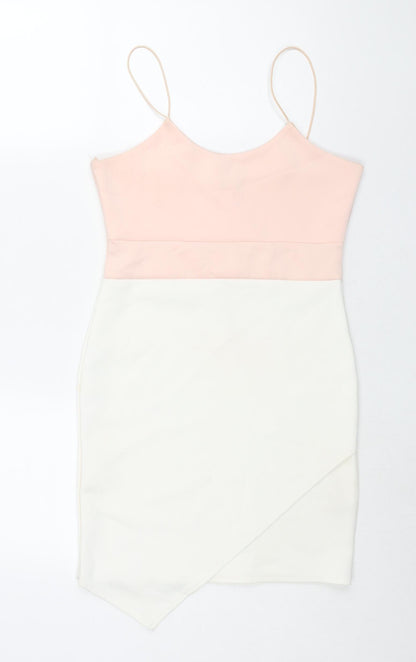 Misguided Womens Pink Colourblock Polyester Mini Size 10 Scoop Neck Pullover