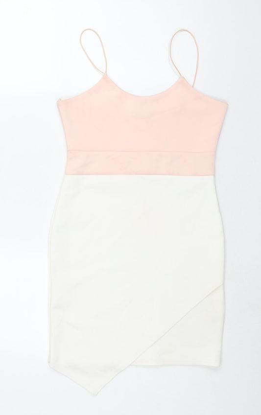 Misguided Womens Pink Colourblock Polyester Mini Size 10 Scoop Neck Pullover