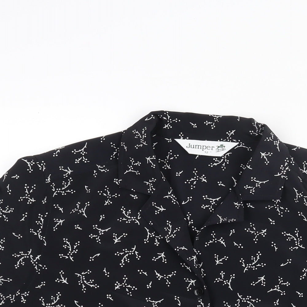 Womens UK Size 12 Jumper Black Basic Button-Up
