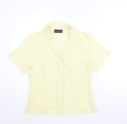Parallel Womens Yellow Polyester Basic Button-Up Size 12 Collared
