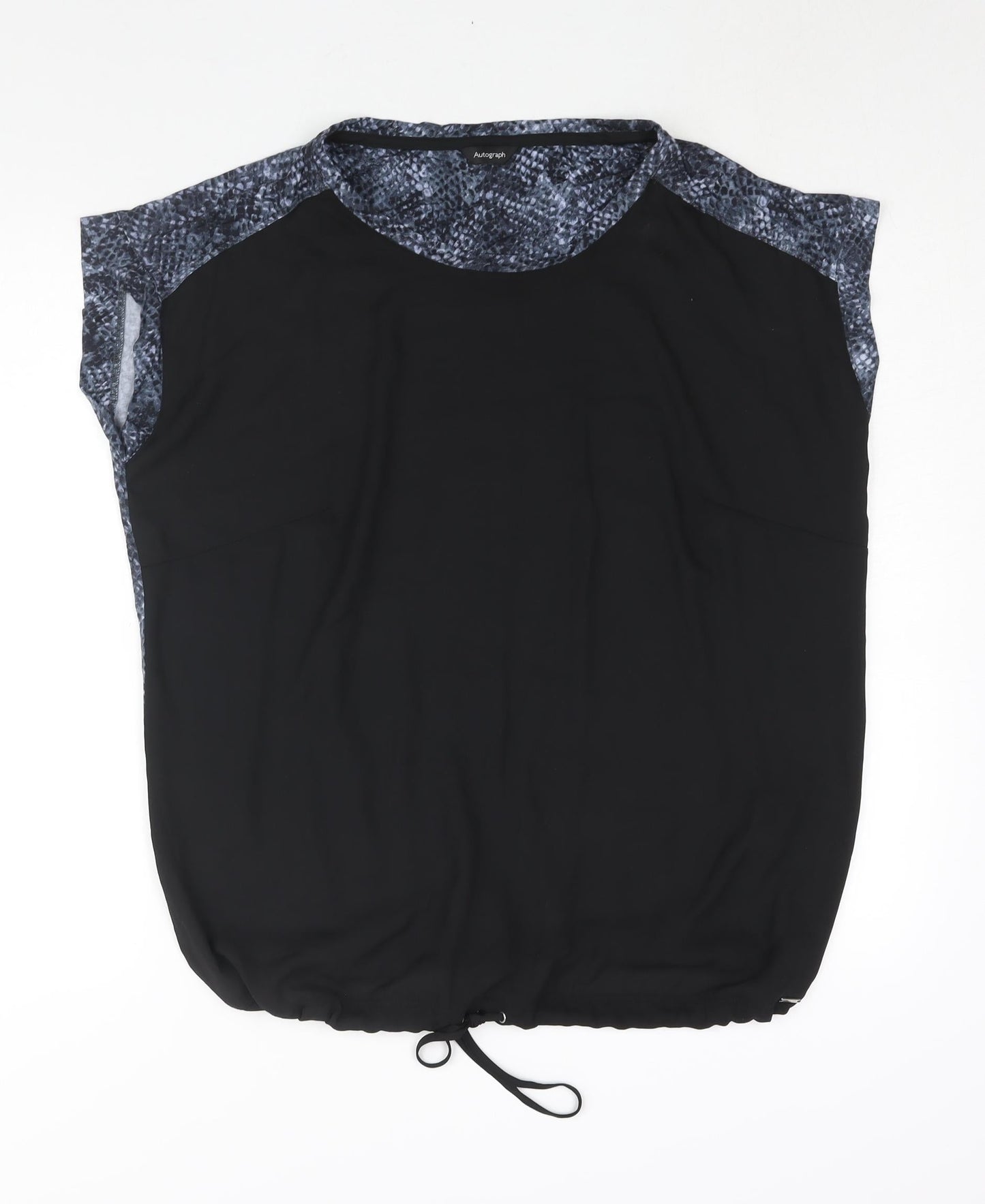 Autograph Womens Black Polyester Basic Blouse Size 18 Round Neck - Drawstring Hem Snakeskin Print Back