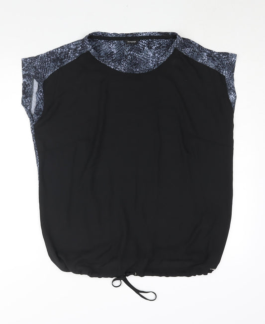 Autograph Womens Black Polyester Basic Blouse Size 18 Round Neck - Drawstring Hem Snakeskin Print Back